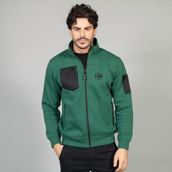 Felpa Uomo in Cotone e Poliestere Full Zip con Taschino sul Braccio e Petto Personalizzata Ideale come Capo Promozionale- Giacarta Man