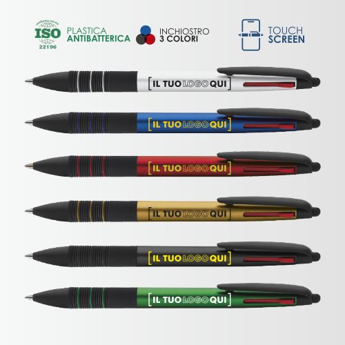 Penna Touch con 3 Refill e Grip in Gomma Personalizzabile | TRIPLO