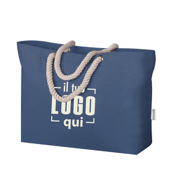 Capiente e Comoda Borsa Mare in Cotone Canvas e Manici Lunghi Intrecciati 59x40 Personalizzata-SANDY