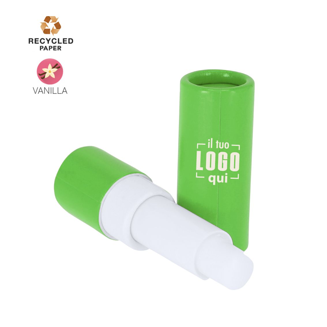 Balsamo labbra FSC in cartone riciclato | Vaniglia e SPF15 | Personalizzato