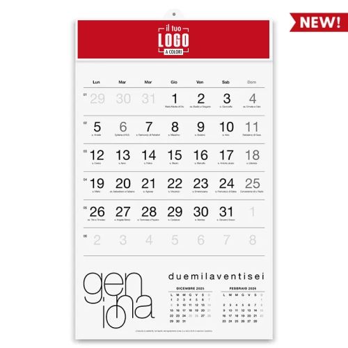Calendario Mensile 2026 | Testata Rinforzata 31×8 cm Personalizzabile | OLANDESE WHITE