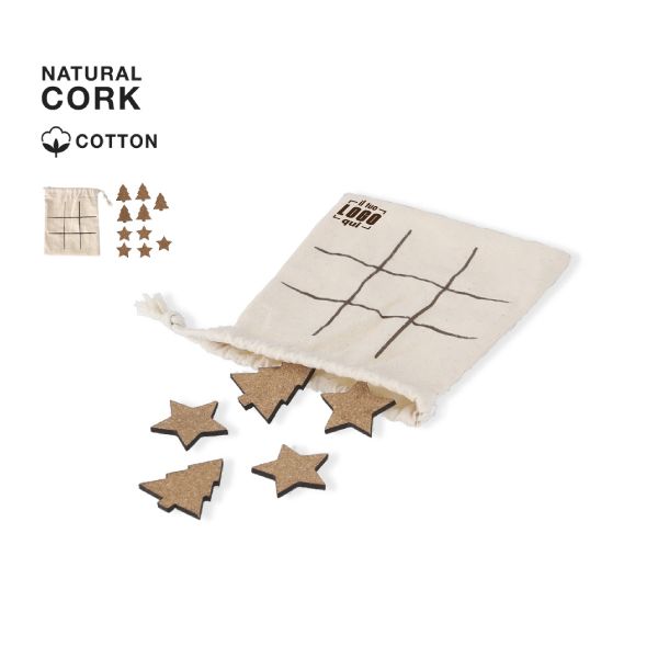 Gioco del Tris in Sughero Naturale con Borsa in Cotone | Personalizzato
