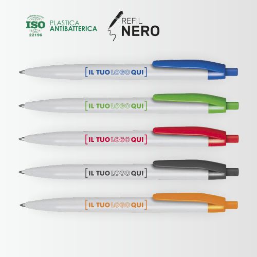 Penna Antibatterica a Scatto in Plastica | Personalizzabile Nero