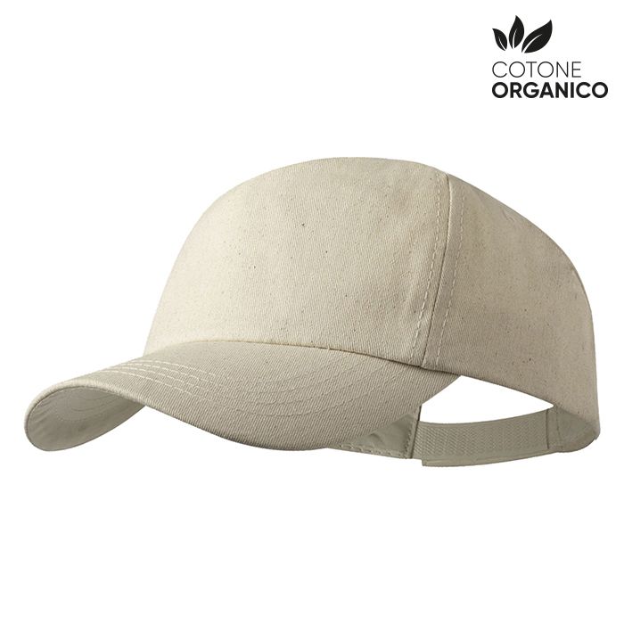 Cappellino a 5 Pannelli Visiera Sagomata e Chiusura in Velcro in Cotone Organico Personalizzato Ideale come Articolo Promozionale -LIBANO