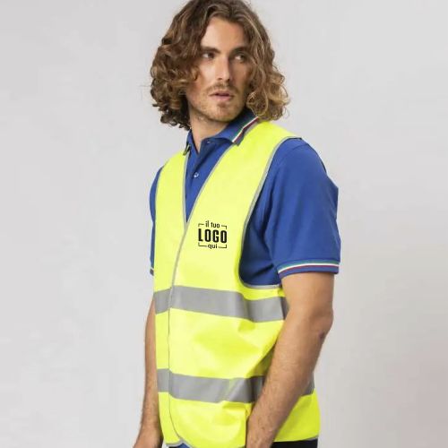Gilet Alta Visibilità in Poliestere da Adulto con Due Fasce Riflettenti Personalizzato-Blink