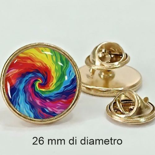 Spille personalizzate full color Ø 26 mm rivestite di resina e pins in metallo