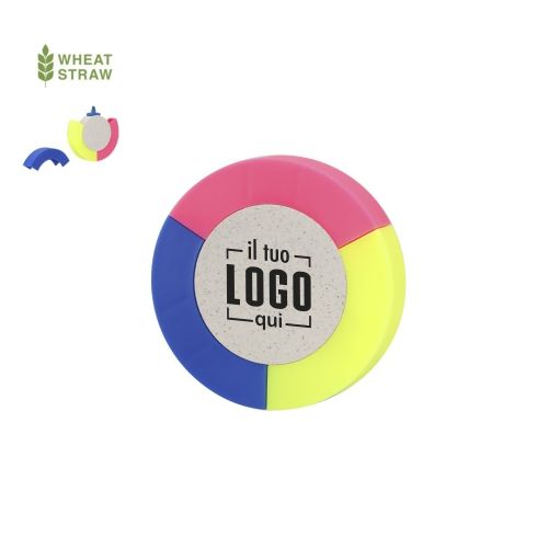Set 3 evidenziatori in fibra di grano corpo circolare | Personalizzato