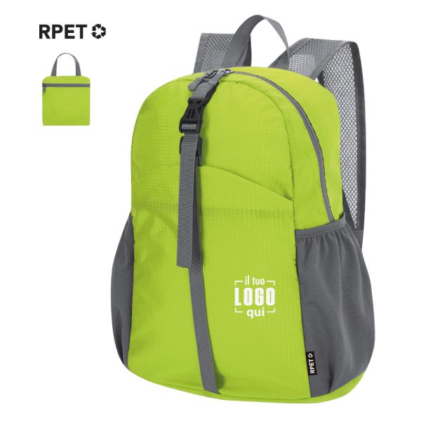 Capiente e Morbido Zainetto Richiudibile in Materiale Riciclato, Multitasche Personalizzato Perfetto per Escursioni o Tempo Libero-CHERMEL