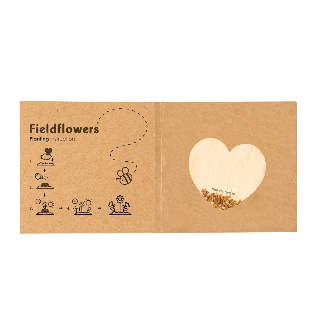 Biglietto in Cartone Riciclato con Cuore in Legno e Semi di Fiori Personalizzato Ideale come Gadget per Eventi, Matrimoni