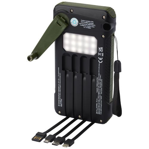 Power bank a dinamo solare in plastica riciclata RCS da 10.000 mAh Soldy