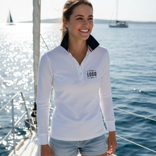 Polo Donna Manica Lunga Sfiancata Colletto Tricolore Personalizzata Ideale come Articolo Tempo Libero-LONG NATION LADY-PAYPER