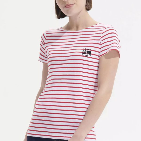 T-shirt Donna Cotone Pettinato con Dettagli Chambray Personalizzata| SOL'S