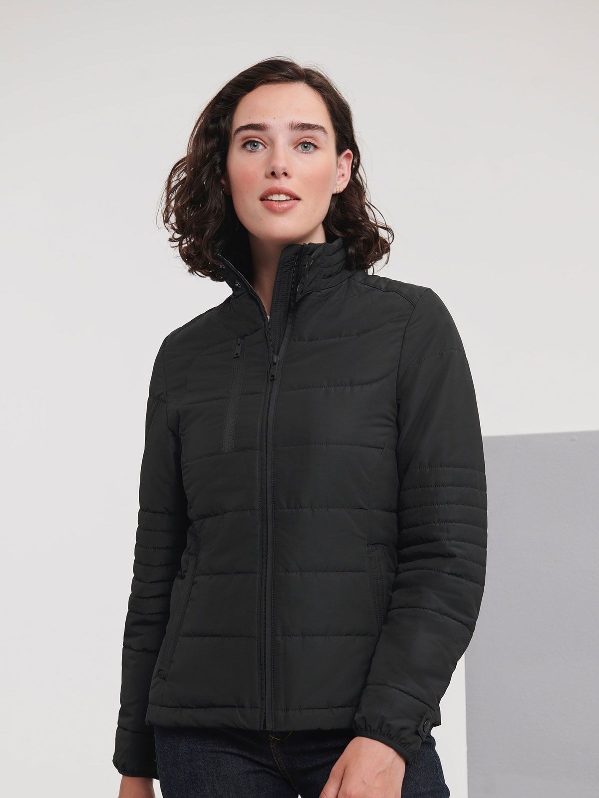 Giubbetto Imbottito Donna Taglio Sfiancato, Collo Frangivento a 2 Bottoni in Poliestere Personalizzato Perfetto come Capo Promozionale-Ladies' Cross Jacket