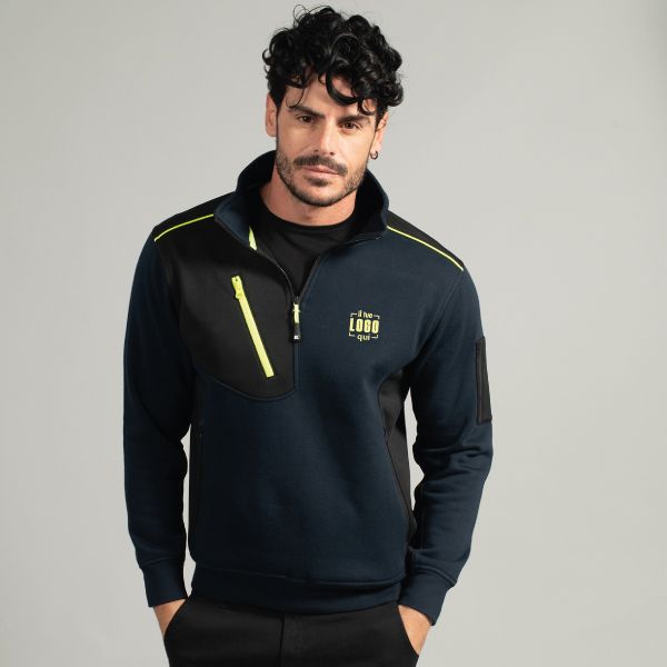 Felpa Uomo Zip Lunga in Mix Cotone e Interlook sulle Spalle Personalizzata Ideale come Capo Sport o Lavoro-Milwaukee