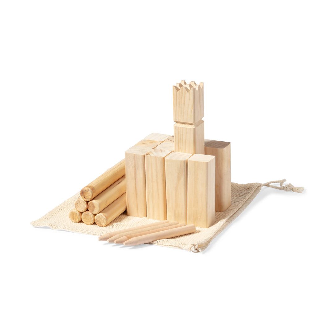 Gioco Antico Kubb da 21 Pezzi in Legno con Sacchettino in Cotone Personalizzato Ideale come Articolo da Regalo-Kazama