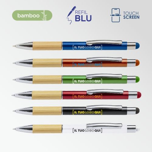 Penna touch in bambù e alluminio | Gadget eco | Personalizzato