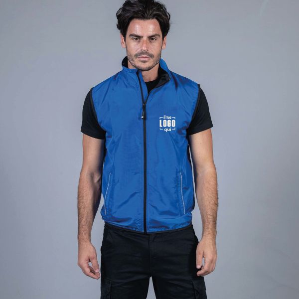 Gilet in Poliestere Ripstop, Cappuccio Estraibile e Profili Catarifrangenti Personalizzato Ideale come Articolo Promozionale-FIUME MAN
