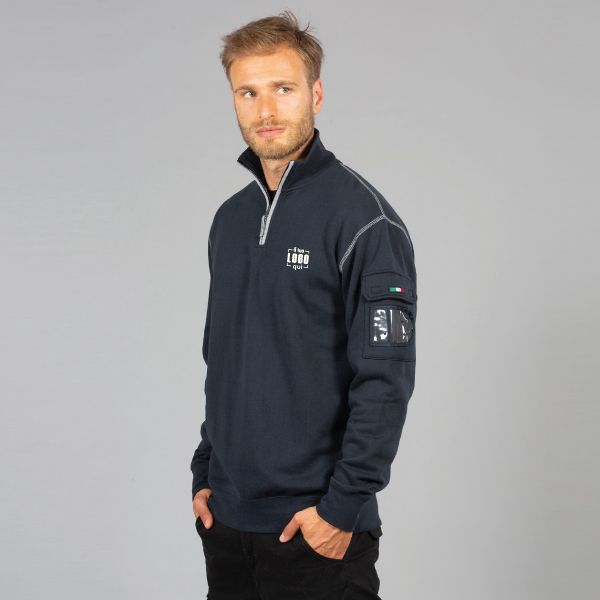Felpa Uomo Mezza Zip Profili a Contrasto e Portabadge sul Braccio Personalizzata come Capo da Lavoro-NEW SINGAPORE