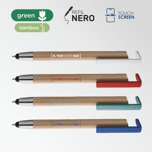 Penna bamboo con touch e supporto smartphone | Personalizzata