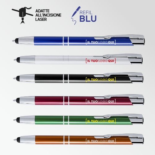 Penna Touch a scatto in alluminio lucido | Inchiostro blu | Personalizzata
