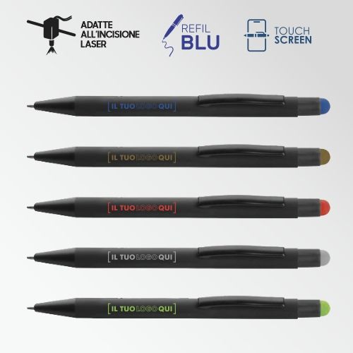 Penna touch nera con incisione laser | Puntatore colorato | Personalizzata