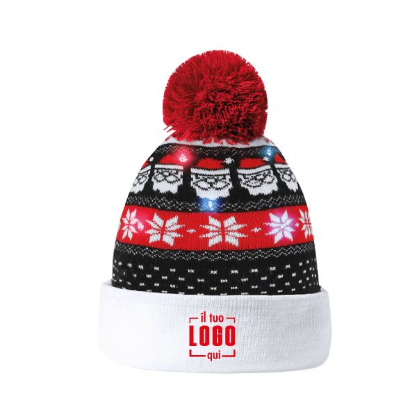 Cappello di Natale LED con Pompon – Divertente e Caldo | Personalizzato