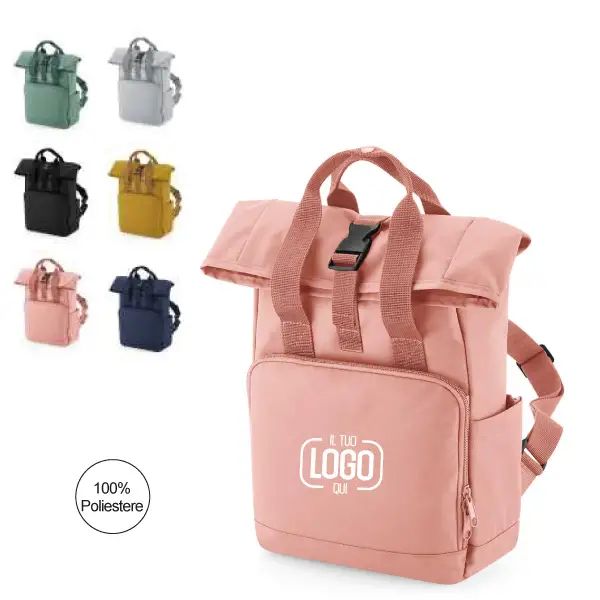 Zaino Chiusura Roll-Top con Tasca Frontale e una Esterna per Bottiglia Ideale Per il Tempo Libero Personalizzato