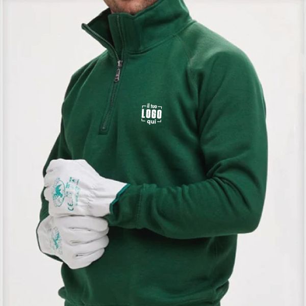 Felpa Uomo a Mezza Zip Garzata in Cotone e Poliestere, Morbida e Comoda Personalizzata da Lavoro- PAYPER-MIAMI+