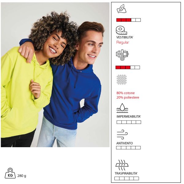 Felpa Unisex Cappuccio Cotone Personalizzata - Just Hoods by AWDis