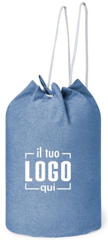 Sacca in Cotone Riciclato 45 Cm con Coulisse in Cotone e Anelli in Metallo  Personalizzata Ideale come Gadget Mare, Eventi
