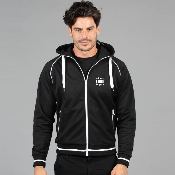 Felpa Uomo Full Zip e Cappuccio Foderato con Trattamento Anti-Acqua e Dettagli a Contrasto Personalizzata Ideale come Capo Sport- Coimbra Man