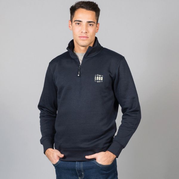 Felpa Uomo Mezza Zip in Mix Cotone e Poliestere Personalizzata Ideale come Capo da Lavoro, Logistica-PAMPLONA