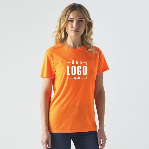 T-Shirt Manica Corta Donna Colori Fluo in Poliestere Personalizzata Ideale per Eventi Sportivi- Cotton Touch Donna