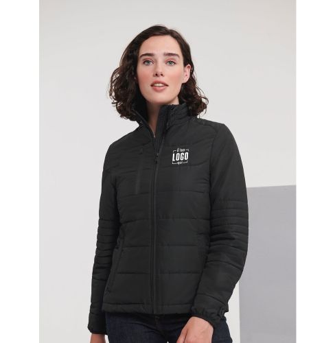 Giubbetto Imbottito Donna Taglio Sfiancato, Collo Frangivento a 2 Bottoni in Poliestere Personalizzato Perfetto come Capo Promozionale-Ladies' Cross Jacket