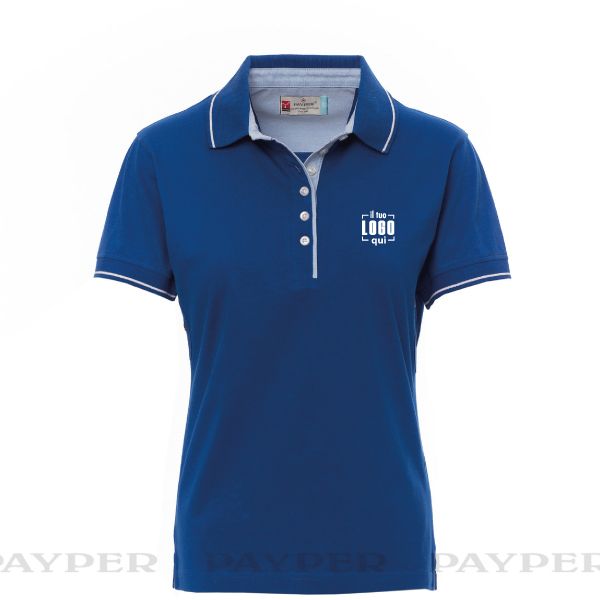 Polo Donna Sfiancata con Piping a Contrasto di Colore di Alta Qualità Personalizzata Ideale come Capo Moda-LEEDS-PAYPER