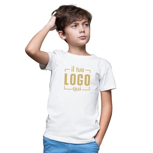 Maglia Bambino Manica Corta a Girocollo in Cotone Bianco Personalizzata Ideale come Articolo Promozionale, Eventi-NK102