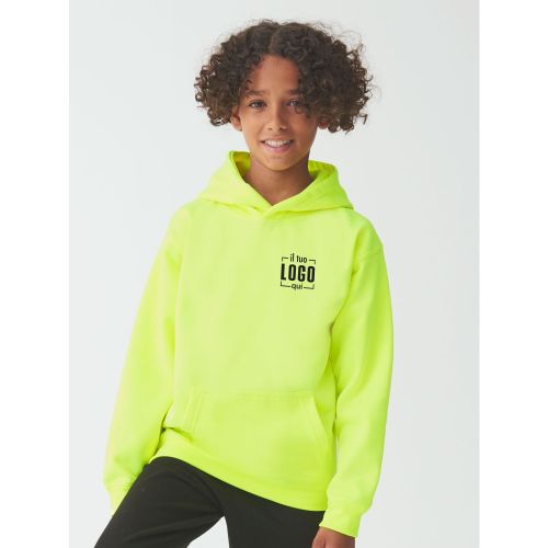Felpa con Cappuccio per Bambini Colori Fluo Personalizzata Ideale come Capo Sport, Tempo Libero