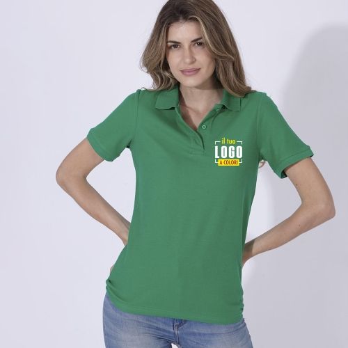 Polo Donna a Manica Corta in 100% Cotone Piquè con Due Bottoni in Tinta Personalizzata Ideale come Capo per Divise Team, Promozionale- WPS180