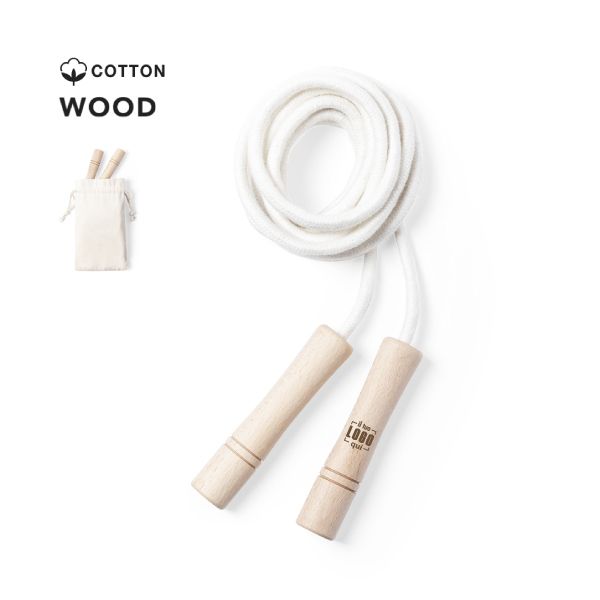 Corda da 3 mt in Cotone e Manici in Faggio in Sacchetto di Cotone personalizzato Ideale come Articolo da Regalo per Eventi-Panky