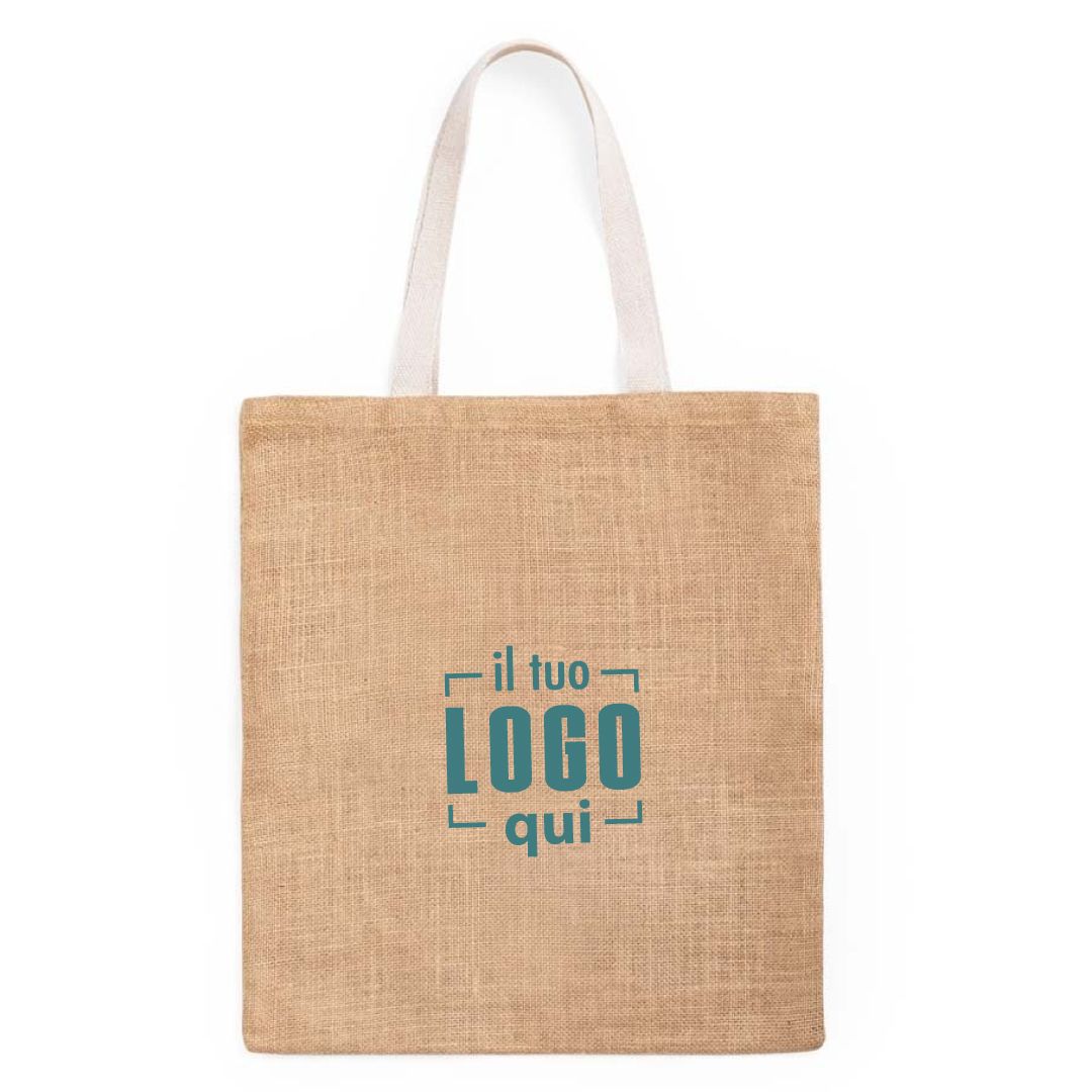 Shopper Ecologica Juta Naturale/Cotone con Manici Verdi Personalizzata