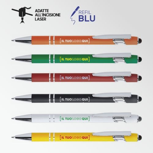 Penna soft touch in alluminio con logo laser | Blu | Personalizzata