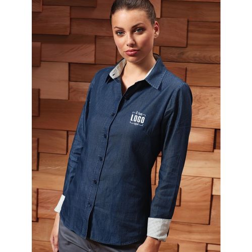 Camicia Women's Denim-Pindot Long Sleeve Shirt