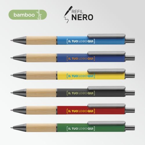 Penna a Sfera con Fusto in Plastica e Bambù Personalizzata-ELBA