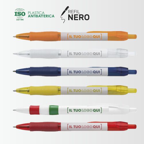 Penna Bianca con Grip Colorato | Inchiostro Nero | Personalizzata