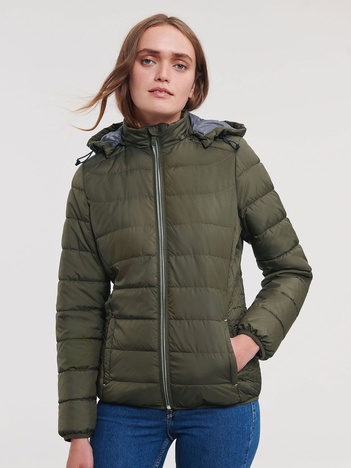 Giubbotto Donna con Cappuccio Imbottito 100% Poliestere , Dettagli e Fodera a Contrasto di Colore Personalizzato Perfetto come Articolo Promozionale-Ladies' Hooded Nano Jacket