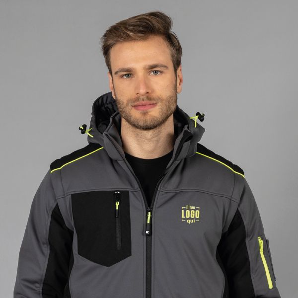 Giubbotto Uomo in Softshell 3 Strati con Cappuccio e Maniche Staccabili con Zip Personalizzato Perfetto come Capo da Lavoro-Losanna