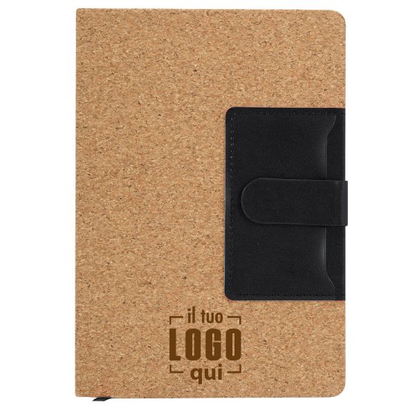Blocco Note 80 Fogli Copertina Rigida in Sughero e Tasca in Similpelle Porta Carte Personalizzato- ROSIUK