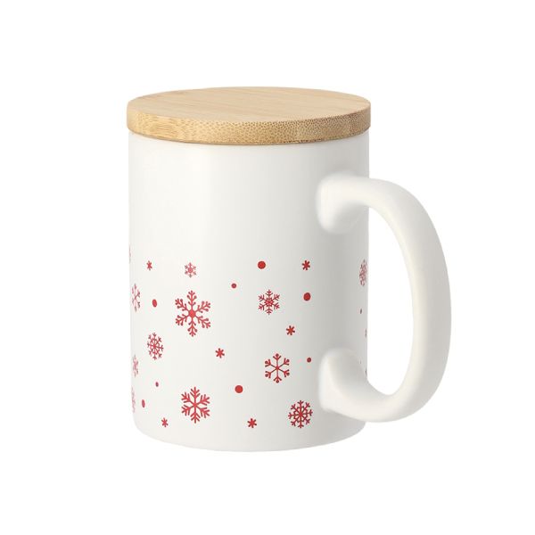 Tazza Natalizia in Ceramica 300 ml – Coperchio Bambù | Personalizzata