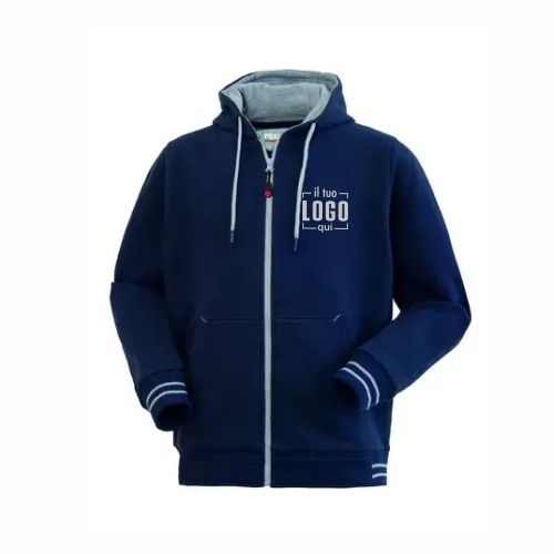 Felpa Uomo Full Zip con Cappuccio da Lavoro e Sport in Cotone Personalizzata - Rossini