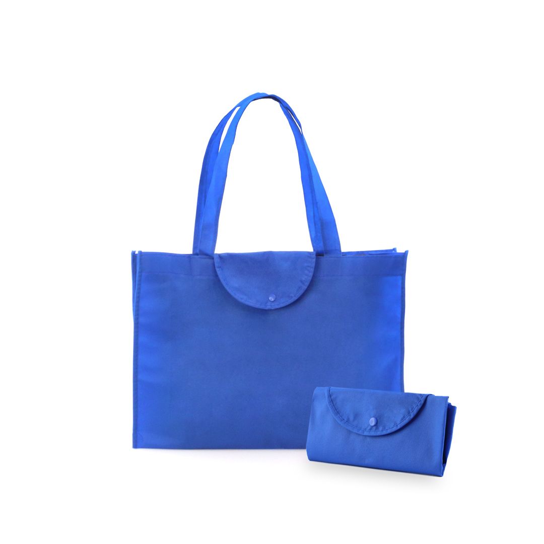 Shopper in TNT Pieghevole, Patta a Bottoni 45x33 e Cuciture a Contrasto Personalizzata Ideale come Articolo Promozionale